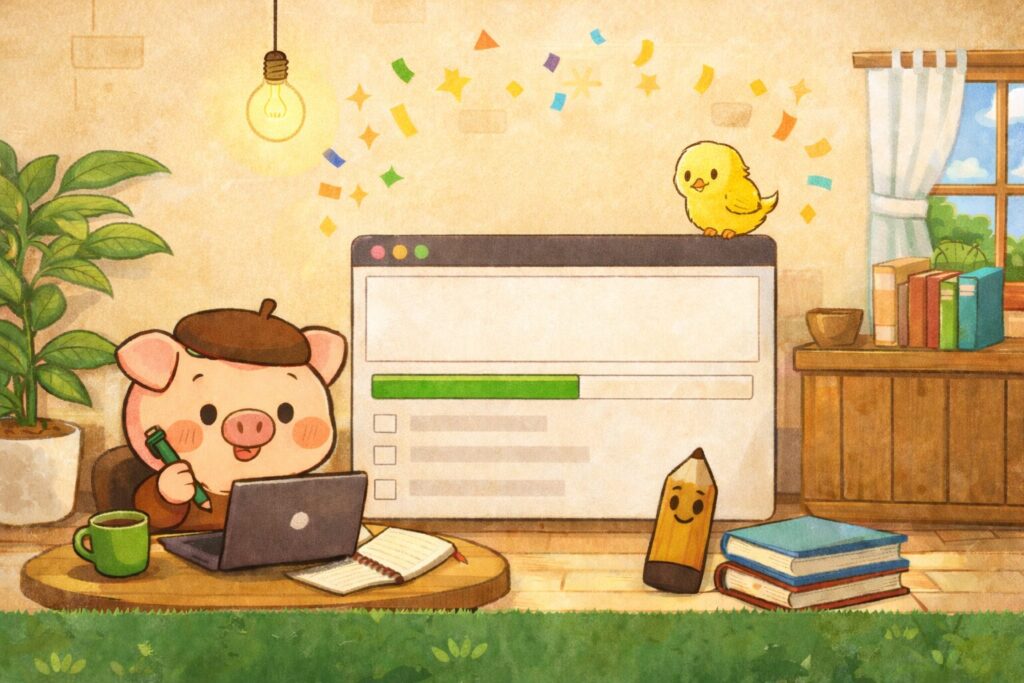 文字数チェッカーを紹介する管理人ぽとふのイラスト