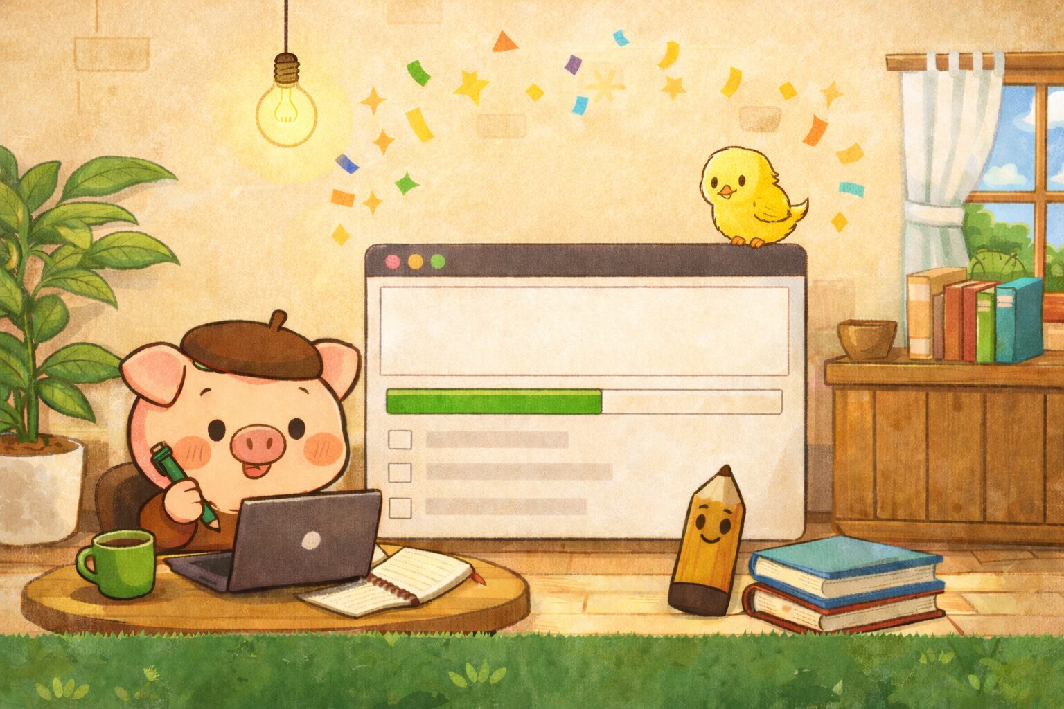 文字数チェッカーを紹介する管理人ぽとふのイラスト