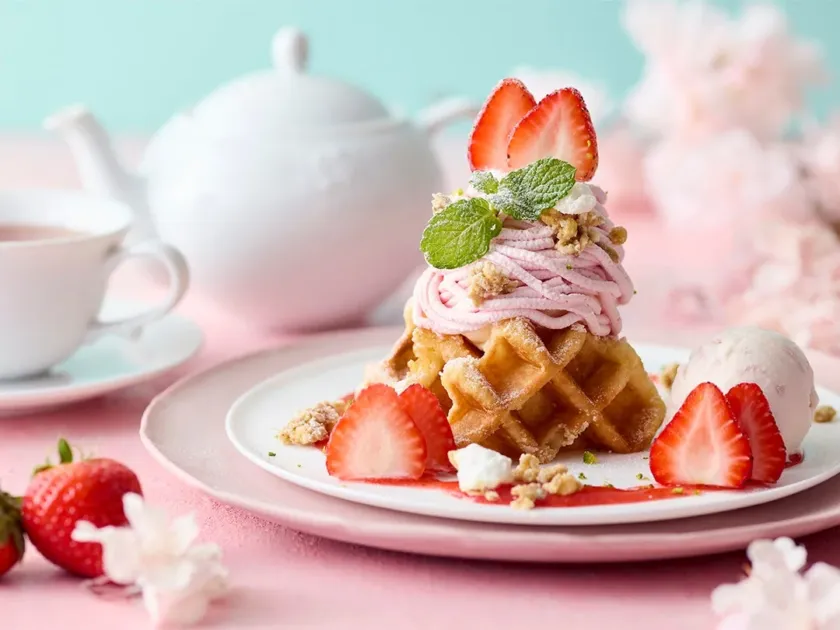 さくらと苺のモンブランワッフル