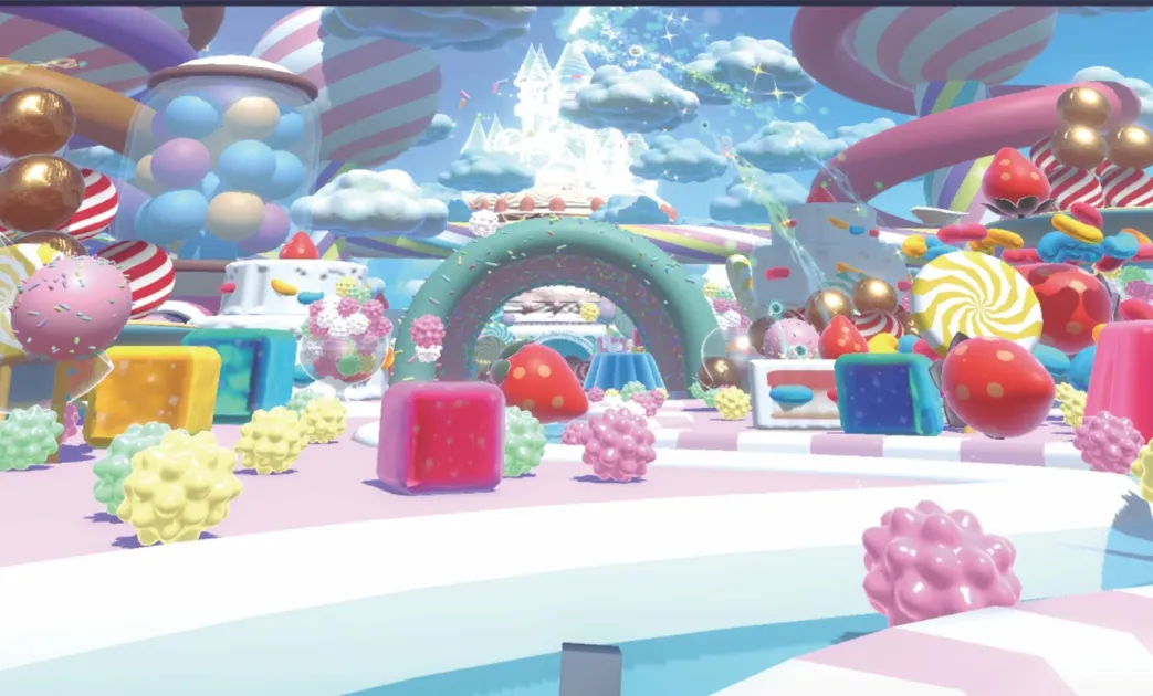 カラフルなお菓子でいっぱいの夢のような世界