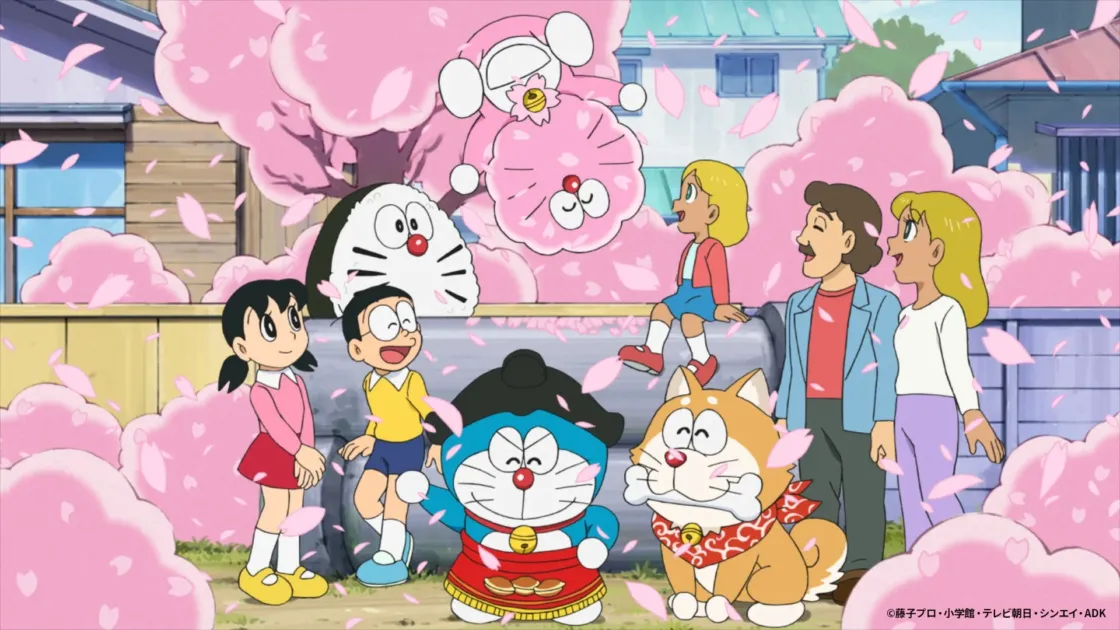 桜、おにぎり、犬、力士のドラえもん集合