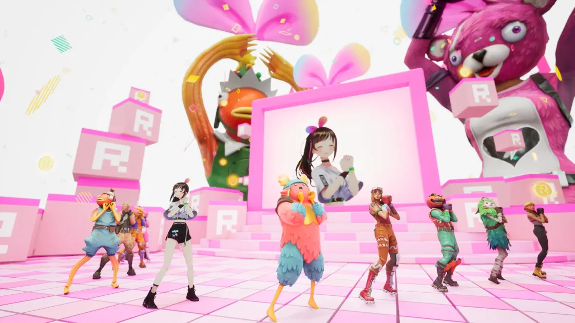 フォートナイトのキャラクターが集まるステージ