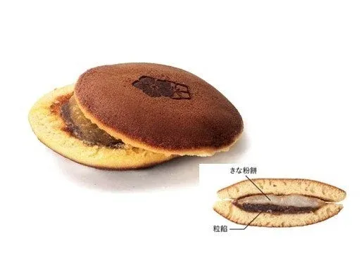 きな粉餅と粒餡が挟まれた和菓子の画像