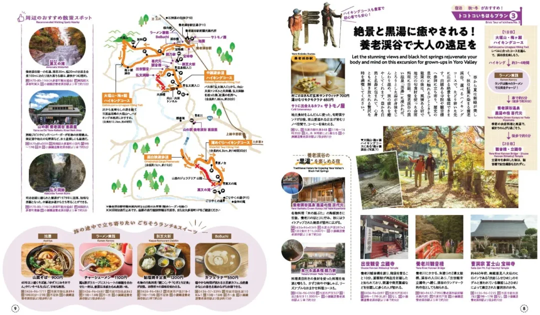 養老渓谷の観光ガイド。ハイキングコース、黒湯温泉、粟又の滝などの絶景スポット、地元食材を活かした食事処、宿泊施設を紹介。紅葉の季節も楽しめ、大人向けの癒やしの旅を提案しています。