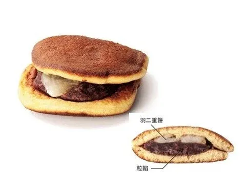 羽二重餅と粒餡が挟まれた和菓子が写っています