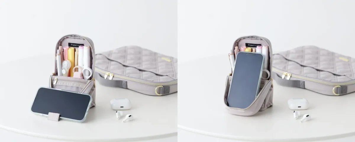 ギャザー ペン＆スマホスタンドポーチ