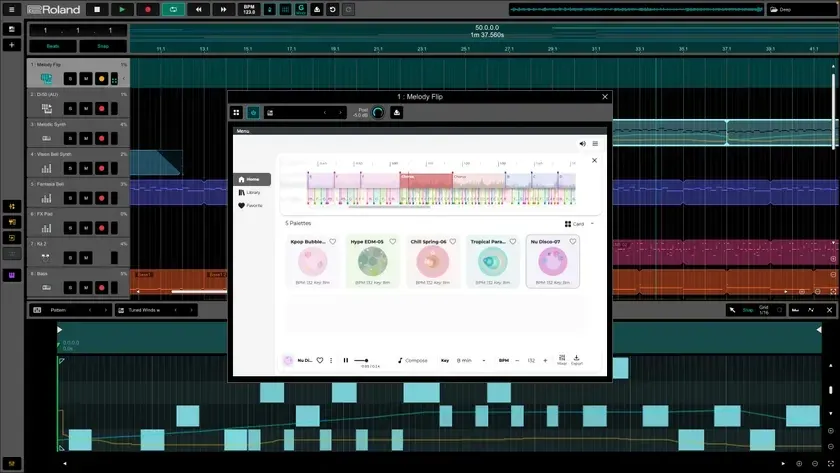 音楽制作ソフト「Zenbeats」での『Melody Flip』使用画面イメージ