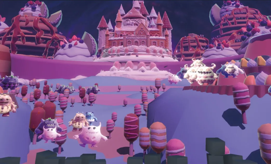 お菓子の世界を舞台にしたゲームのコンセプトアート