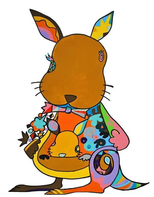 カラフルなカンガルーの親子のポップアート