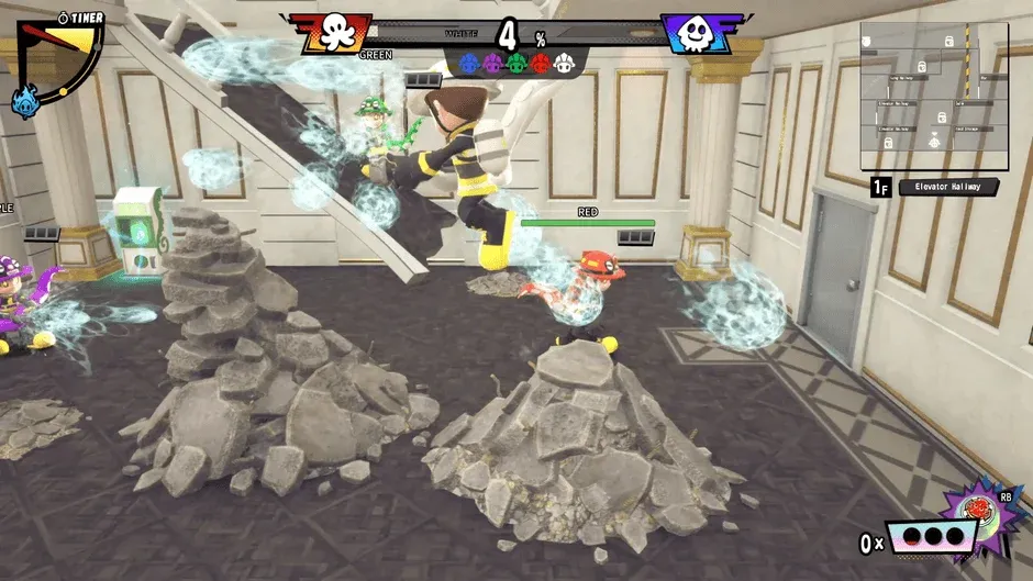 ゲームプレイ画面：消防士が戦う