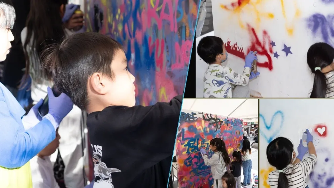 子供たちがグラフィティアートを楽しむ様子