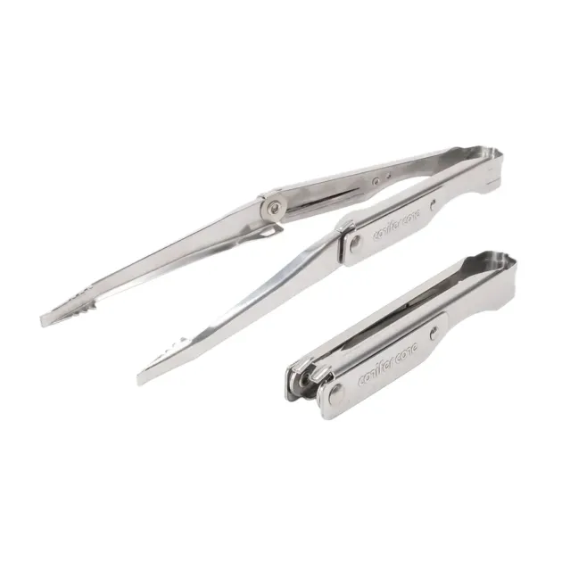 開いた状態と閉じた状態のステンレス製トング