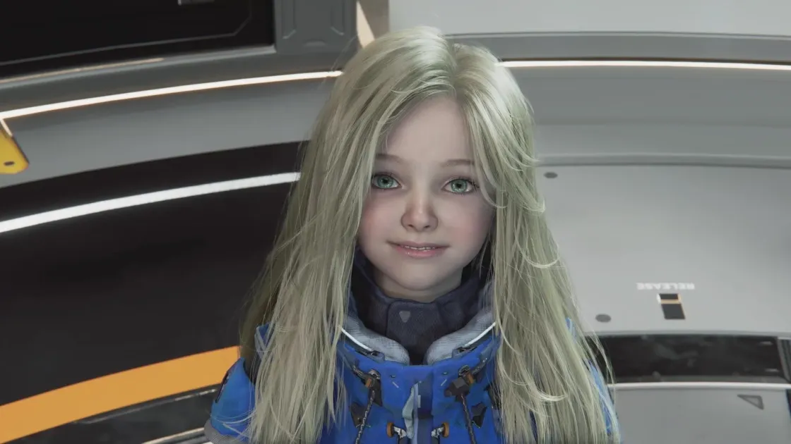 金髪と緑の目を持つ幼い少女