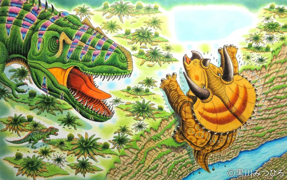 肉食恐竜とトリケラトプスのイラスト