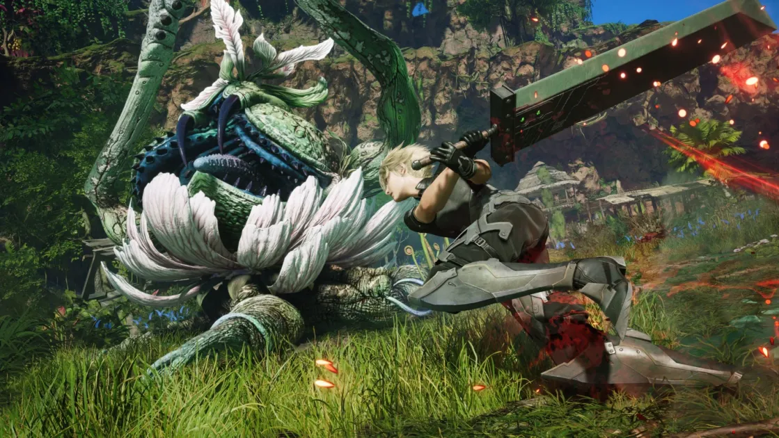 クラウドとモンスターの戦闘シーン