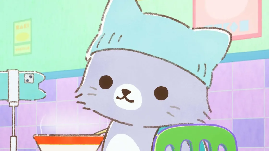 ラーメンを食べる猫のキャラクター