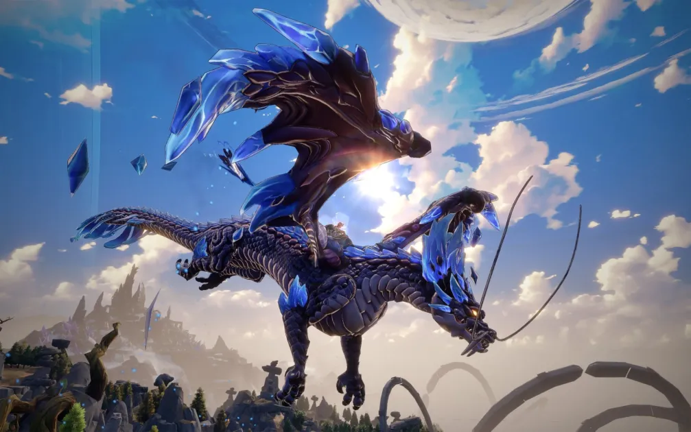 空を飛ぶクリスタルのドラゴン