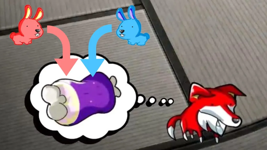 ウサギとキツネが骨を考えているイラスト