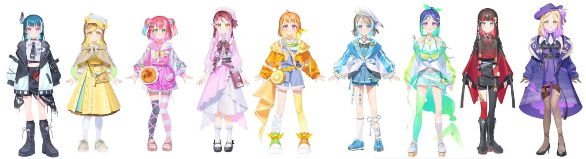 9人のアニメ風女性キャラクターイラスト