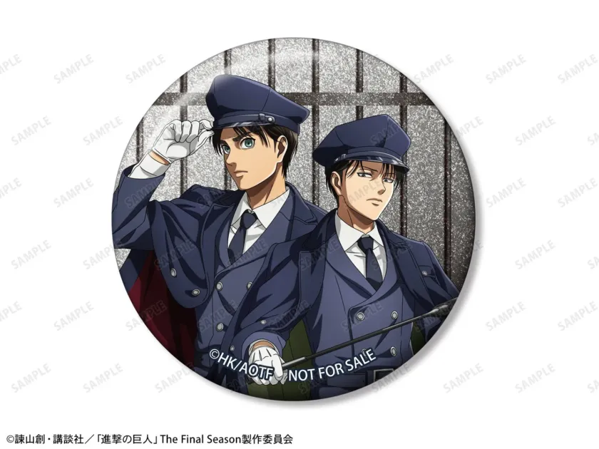 アニメイト限定BOX購入特典「描き下ろし エレン&リヴァイ 看守ver. グリッター缶バッジ」