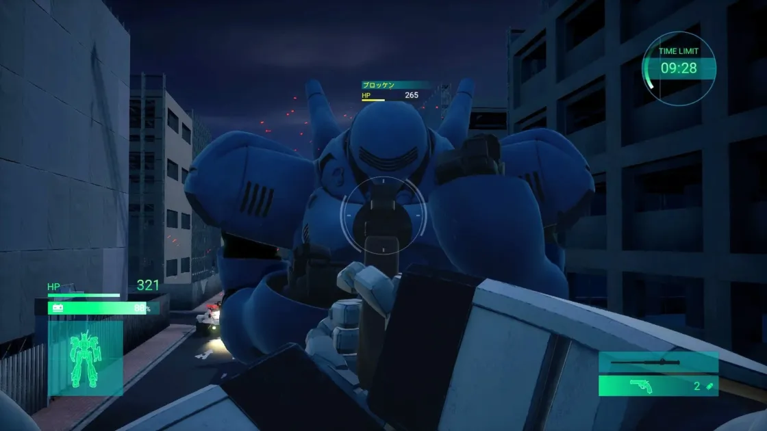 夜の都市でのロボット戦闘