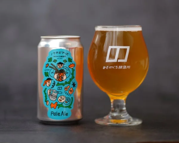 みぞのくち醸造所の缶ビールとグラス