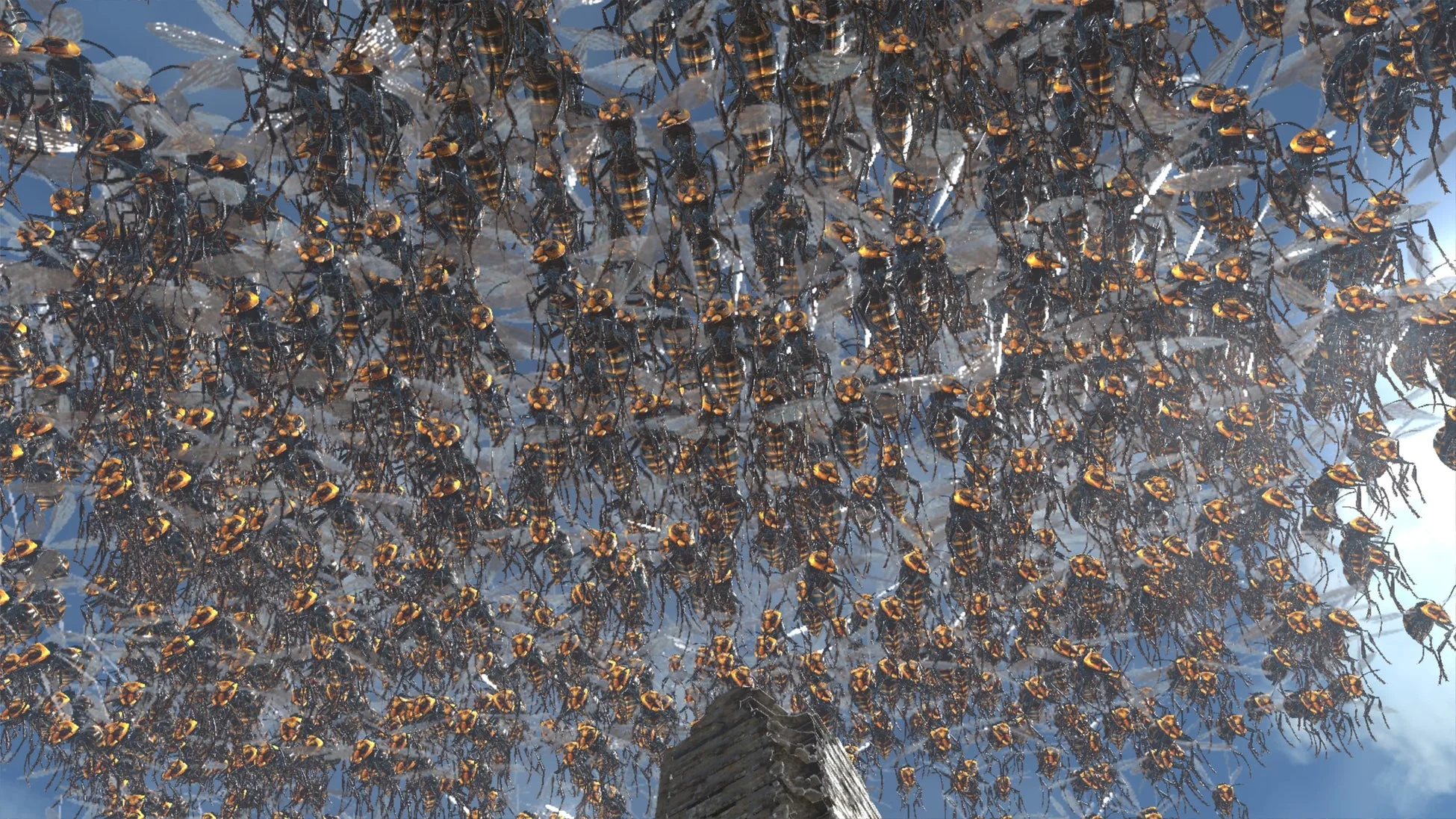 ハチの大群が空を覆う様子