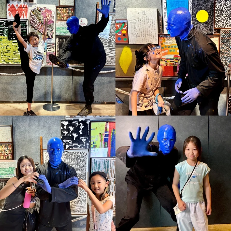 ブルーマンと子供たちの交流の様子