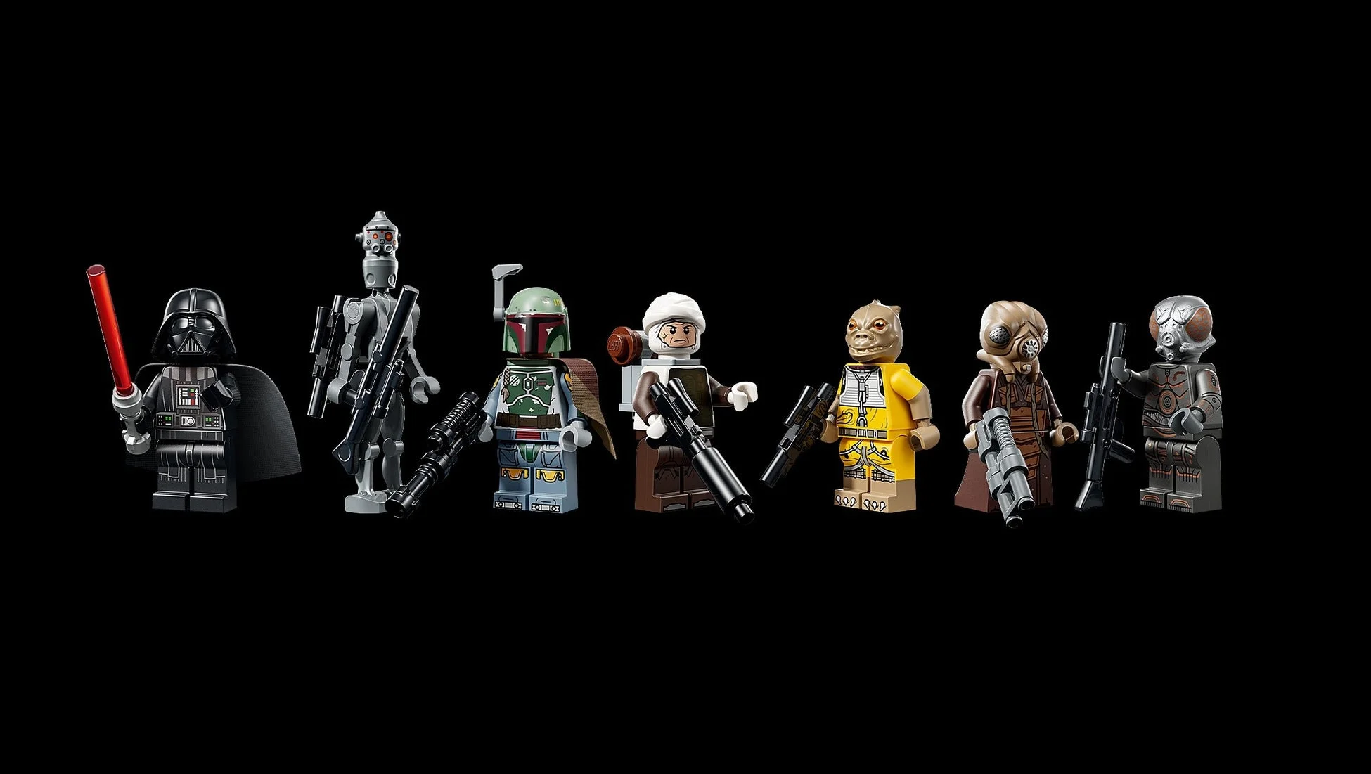 ダース・ベイダーと複数の賞金稼ぎを含む様々なレゴ スター・ウォーズのミニフィギュア