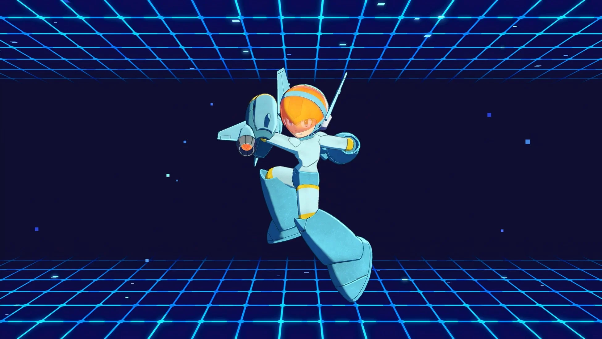 サイバー空間で武器を構えるロックマン