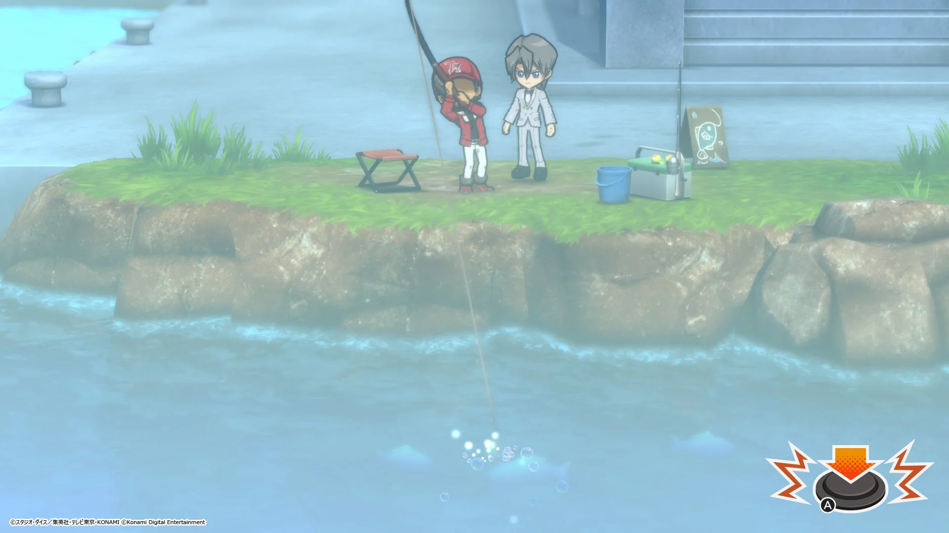 ミニゲームの釣りシーン