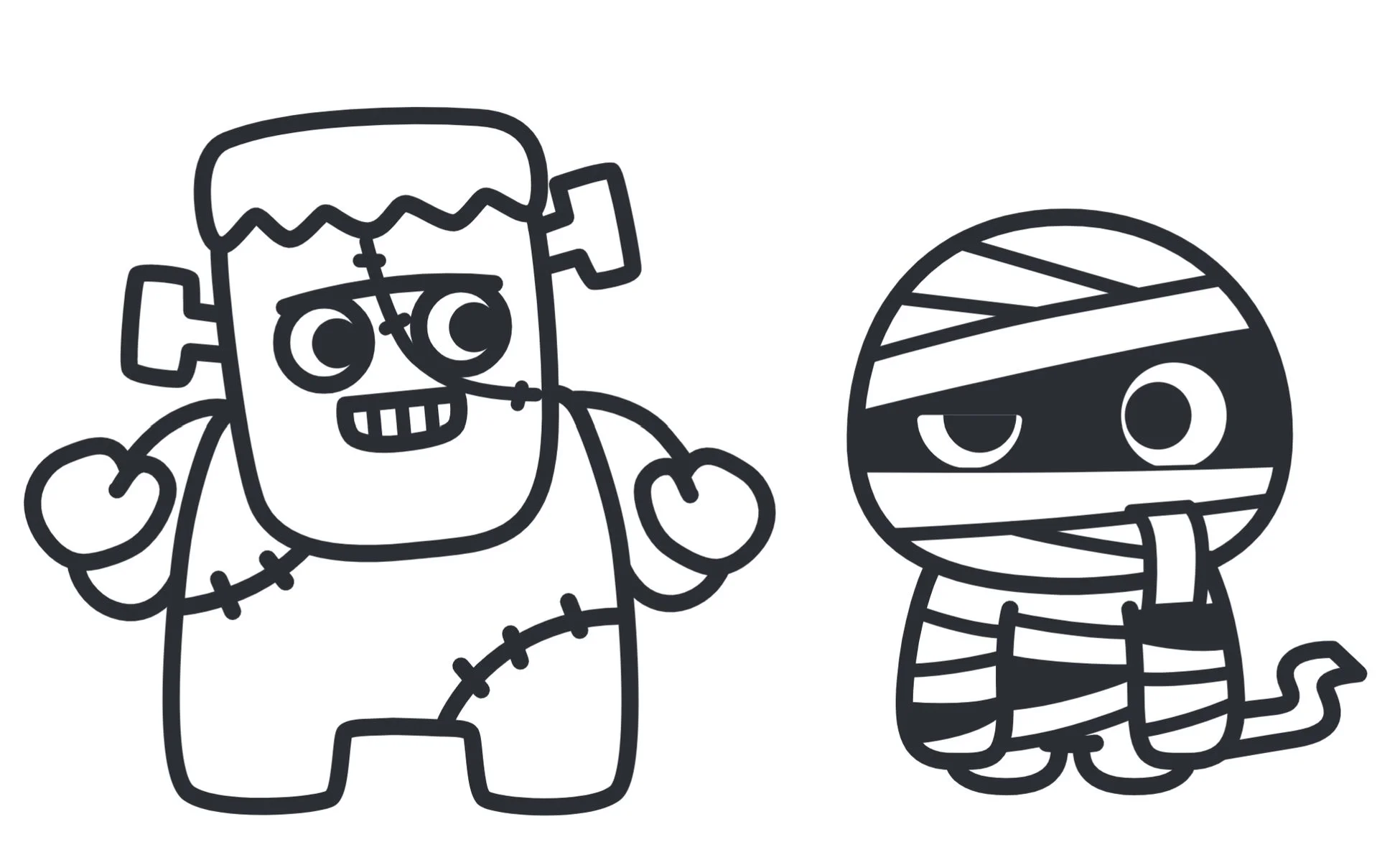 フランケンシュタインとミイラのキャラクターイラスト